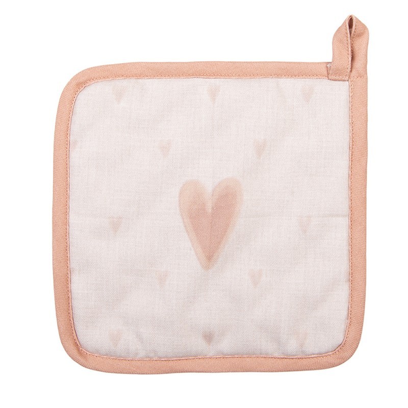Béžová bavlněná chňapka - podložka se srdíčky a domky Hearts & Houses - 20*20 cm