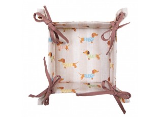 Béžový bavlněný košík na pečivo s jezevčíky Puppy Pullover - 35*35*8 cm