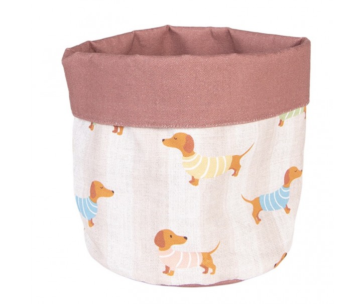 Béžový bavlněný košík na pečivo s jezevčíky Puppy Pullover - Ø 15*16 cm Clayre & Eef