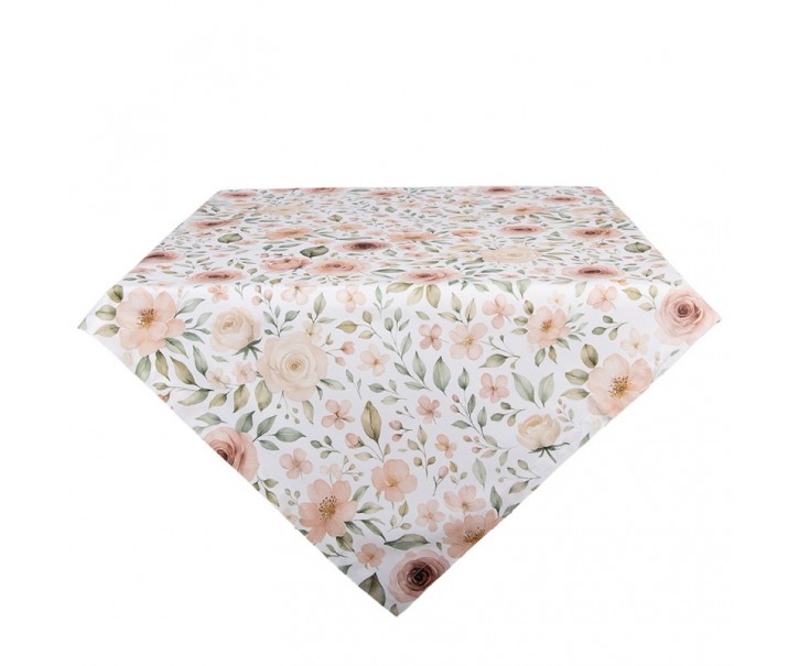 Bílý bavlněný ubrus s růžemi Soft Romantic Blush - 100*100 cm Clayre & Eef