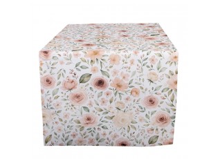 Bílý bavlněný běhoun s růžemi Soft Romantic Blush - 50*140 cm