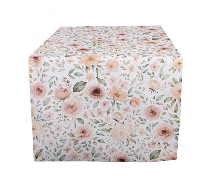 Bílý bavlněný běhoun s růžemi Soft Romantic Blush - 100*100 cm Clayre & Eef