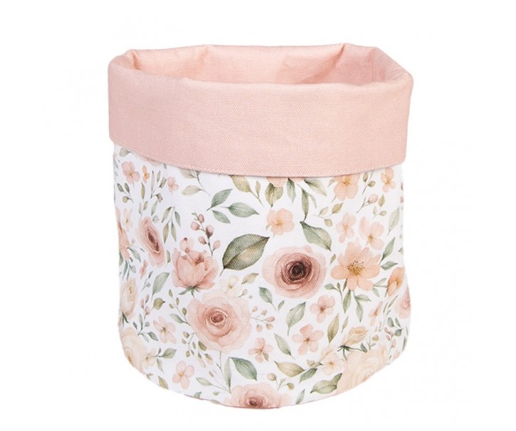 Bílý bavlněný košík s růžemi Soft Romantic Blush - Ø 15*16 cm Clayre & Eef