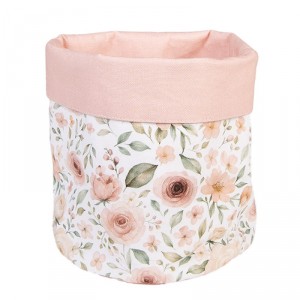 Bílý bavlněný košík s růžemi Soft Romantic Blush - Ø 15*16 cm