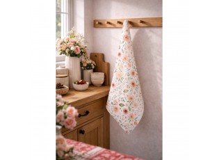 Bílá bavlněná utěrka s růžemi Soft Romantic Blush - 50*70 cm