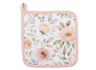 Bílá bavlněná chňapka - podložka s růžemi Soft Romantic Blush - 20*20 cm