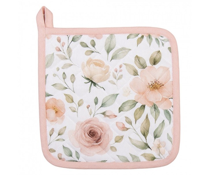 Bílá bavlněná chňapka - podložka s růžemi Soft Romantic Blush - 20*20 cm Clayre & Eef