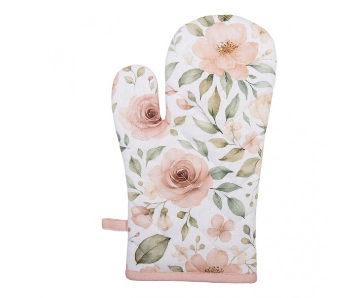 Bílá bavlněná chňapka - rukavice s růžemi Soft Romantic Blush - 18*30 cm Clayre & Eef