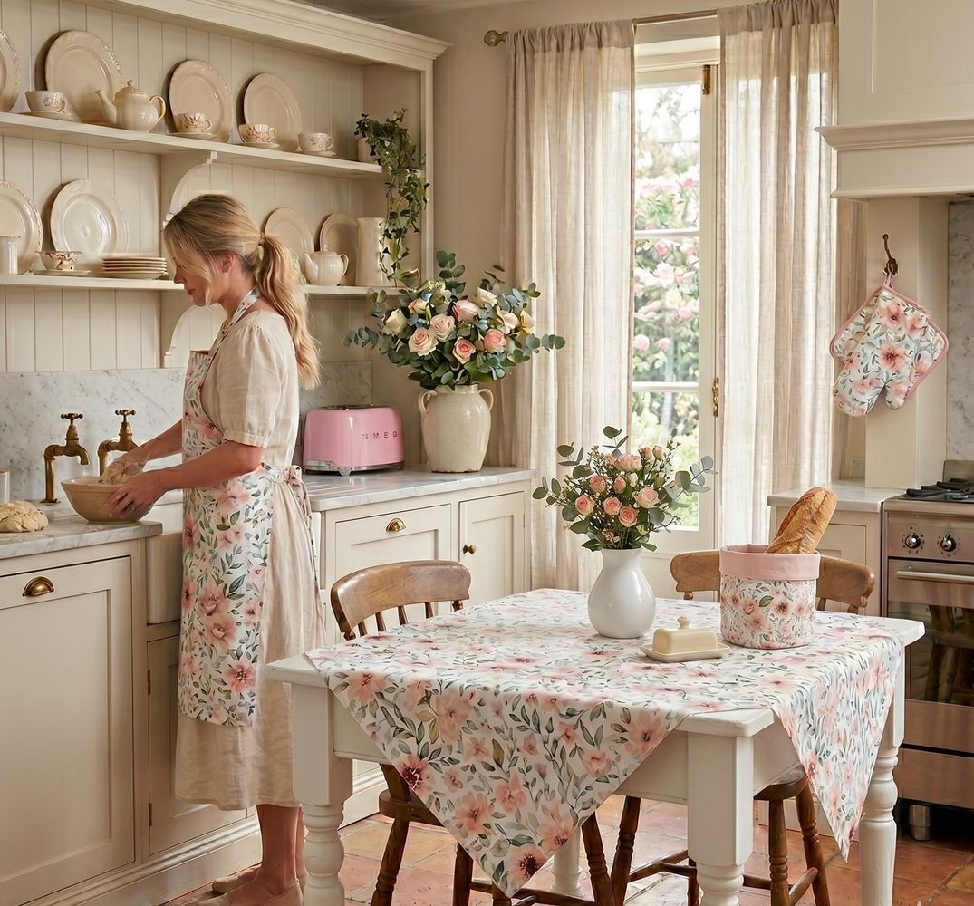 Bílá bavlněná zástěra s růžemi Soft Romantic Blush - 70*85 cm Clayre & Eef Bílá bavlněná zástěra s růžemi Soft Romantic Blush - 70*85 cm Clayre & Eef