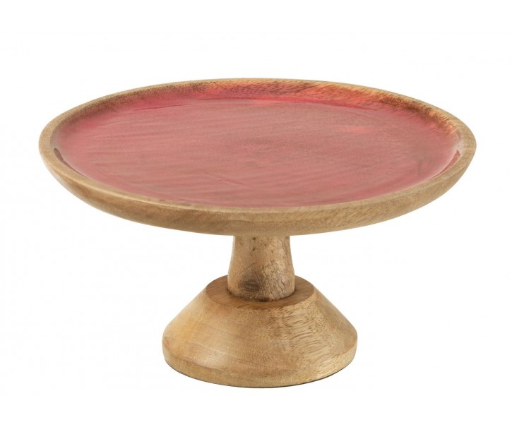 Kulatý servírovací podnos na noze z mangového dřeva s emailem - Ø 25*15 cm J-Line by Jolipa