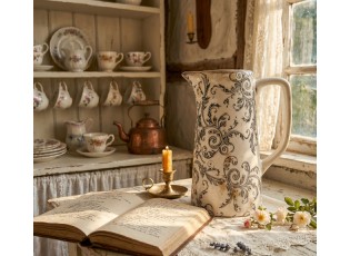 Béžový keramický dekorační džbán se šedými ornamenty Gassia M - 16*11*20 cm