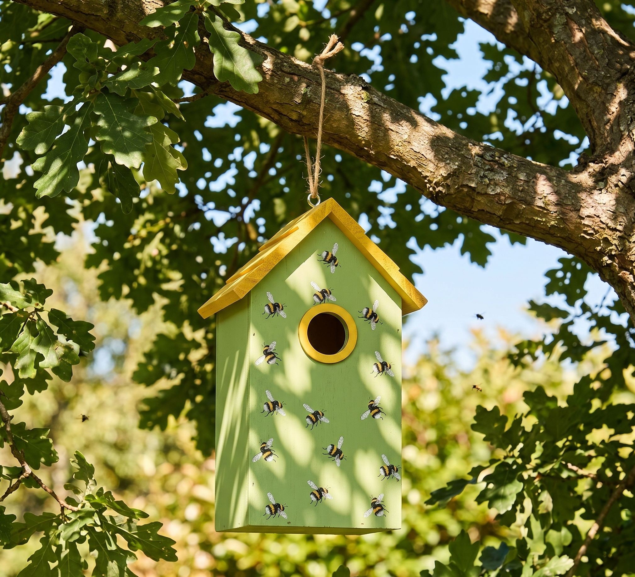 Zeleno-žlutá dřevěná ptačí budka se včelkami Birdhouse - 15*10*22 cm Clayre & Eef Zeleno-žlutá dřevěná ptačí budka se včelkami Birdhouse - 15*10*22 cm Clayre & Eef