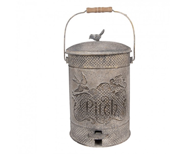 Šedý antik kovový odpadkový koš s pedálem Pitch - 24*24*31 cm Clayre & Eef