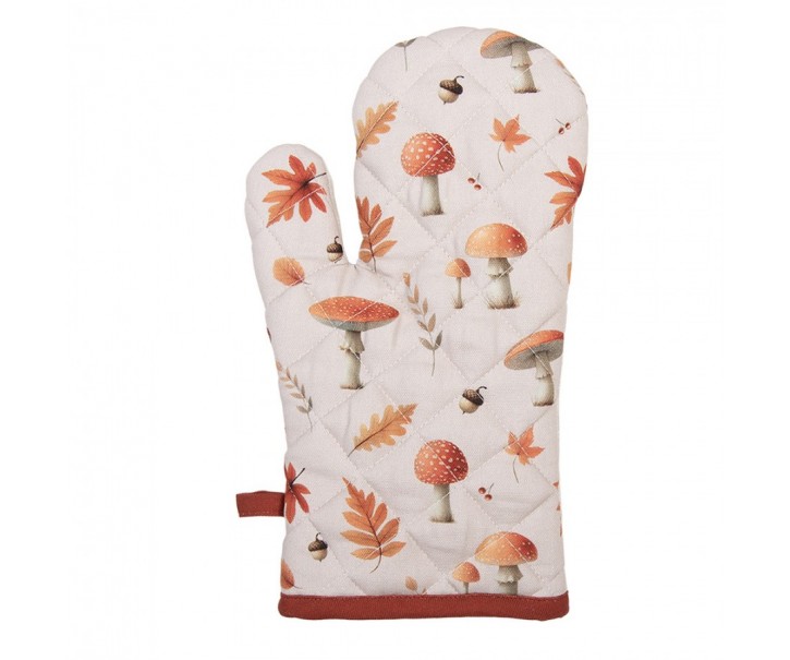 Béžová chňapka rukavice s listy a muchomůrkami Autumn Leaves - 18*30 cm Clayre & Eef