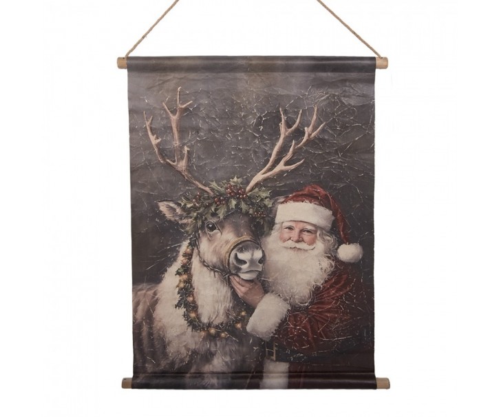 Vánoční vintage nástěnná mapa se Santou a sobem - 55*3*75 cm Clayre & Eef