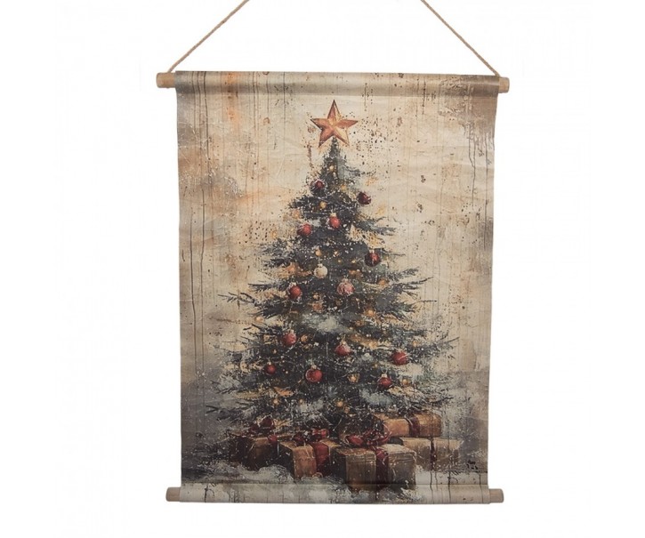 Vánoční vintage nástěnná mapa svánočním stromečkem - 55*3*75 cm Clayre & Eef