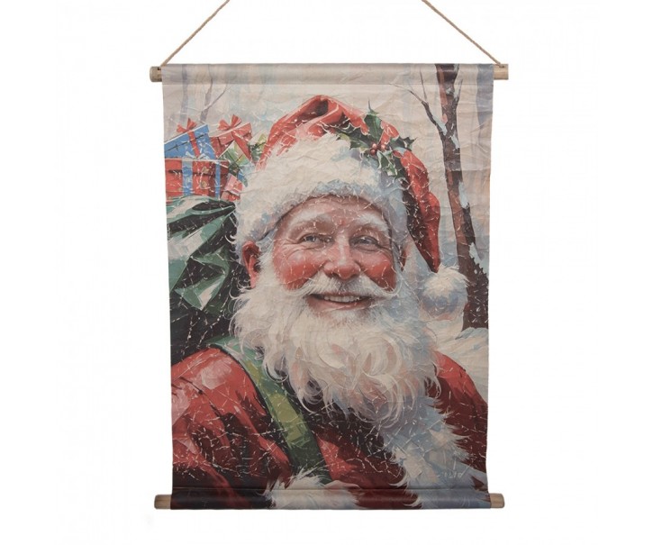 Vánoční vintage nástěnná mapa se Santou - 55*3*75 cm Clayre & Eef