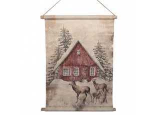Vánoční vintage nástěnná mapa se zasněženou chaloopkou - 55*3*75 cm