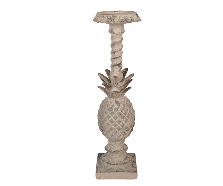 Béžový antik vysoký svícen s ananasovým dekorem - 11*11*41 cm Clayre & Eef