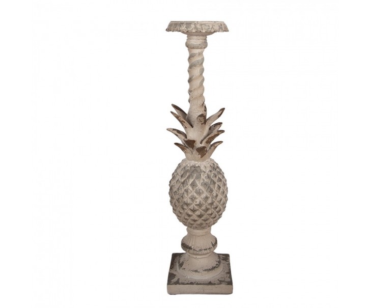 Béžový antik vysoký svícen s ananasovým dekorem - 13*13*50 cm Clayre & Eef
