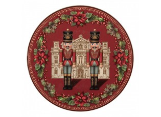 Červený vánoční servírovací talíř Louskáčci - Ø 33*1 cm
