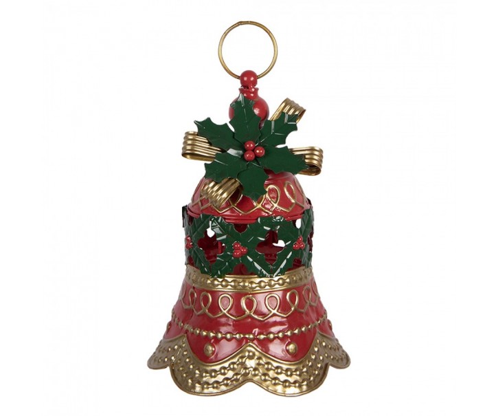 Červeno-zelená vánoční kovová dekorace zvonek - Ø 21*29 cm Clayre & Eef