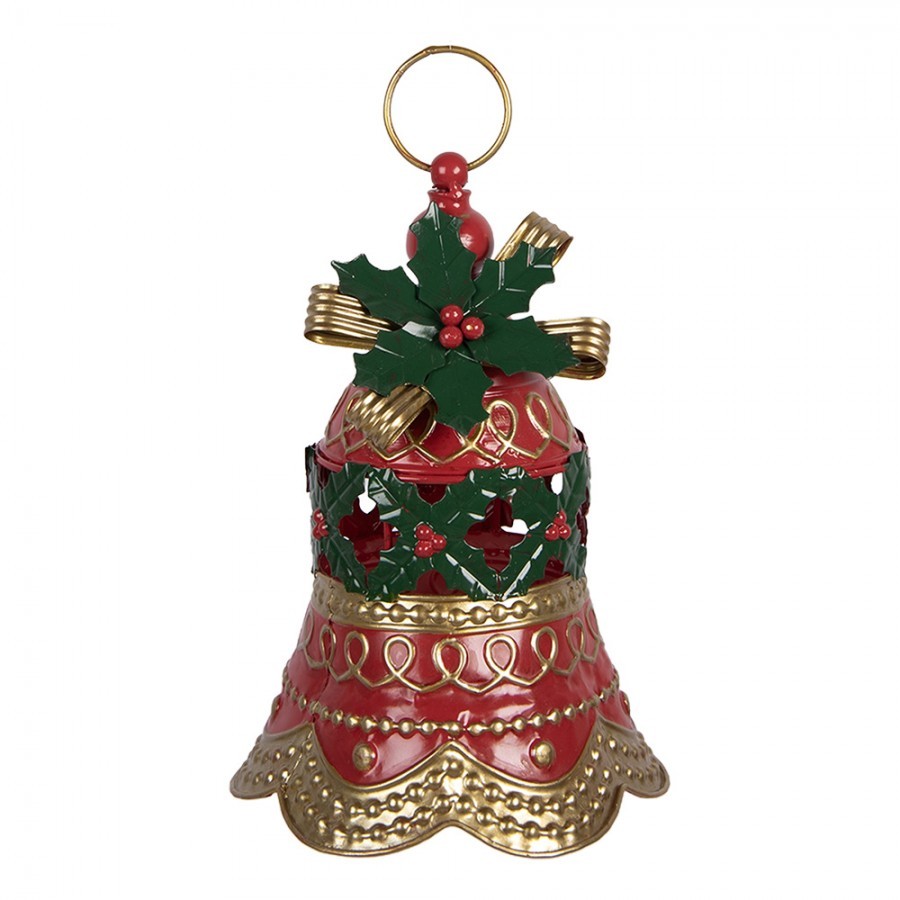 Červeno-zelená vánoční kovová dekorace zvonek - Ø 21*29 cm