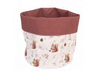 Béžový látkový košík na pečivo s veverkami Tiny Squirrel - Ø 15*16 cm