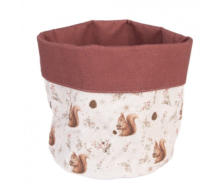 Béžový látkový košík na pečivo s veverkami Tiny Squirrel - Ø 15*16 cm Clayre & Eef