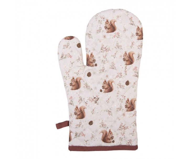 Béžová bavlněná chňapka - rukavice s veverkami Tiny Squirrel - 18*30 cm Clayre & Eef