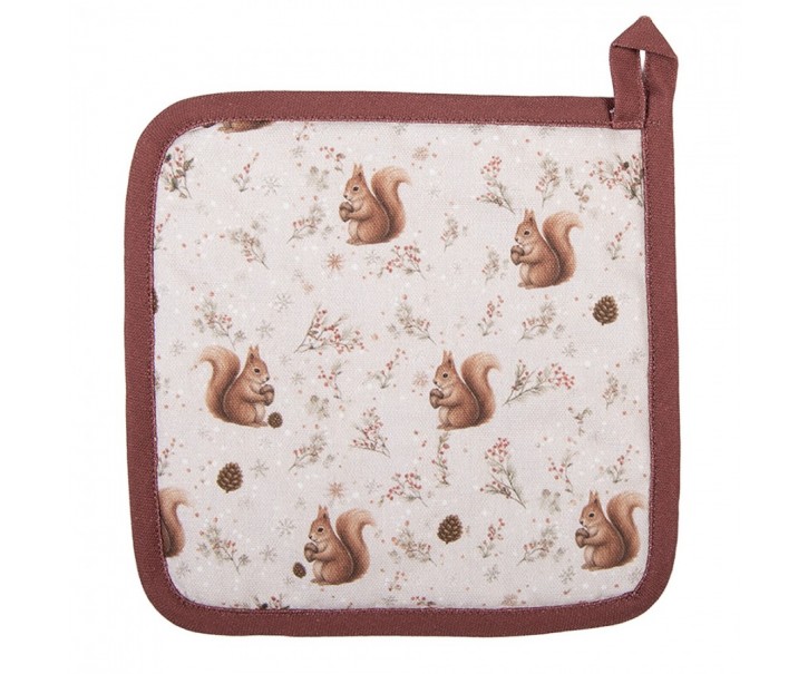 Béžová bavlněná chňapka - podložka s veverkami Tiny Squirrel - 20*20 cm Clayre & Eef