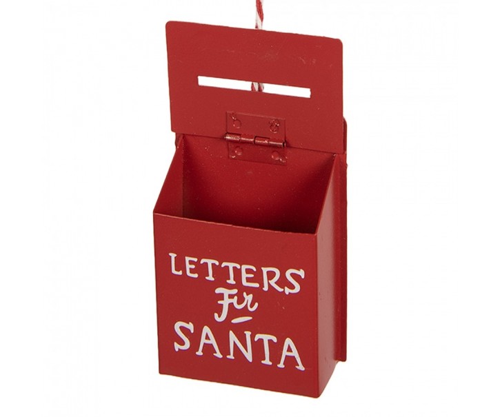 Červená kovová závěsná dekorace poštovní schránka Santa - 5*3*8 cm Clayre & Eef