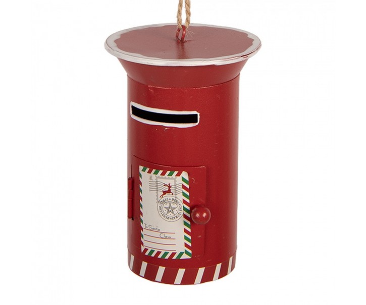 Červená kovová závěsná dekorace poštovní schránka Santa - 12*8 cm Clayre & Eef