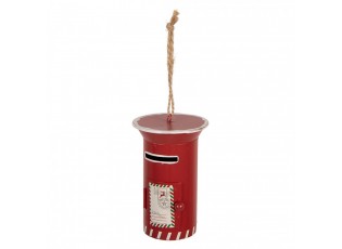 Červená kovová závěsná dekorace poštovní schránka Santa - 12*8 cm