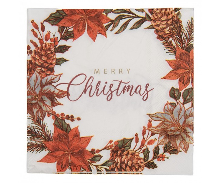 Vánoční papírové ubrousky s věnečkem Merry Christmas - 33*33 cm (20ks) Clayre & Eef