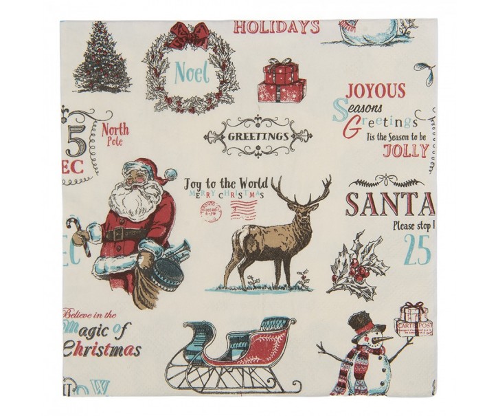 Béžové vánoční papírové ubrousky Noel - 33*33 cm (20ks) Clayre & Eef