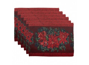 6ks červené látkové prostírání s vánočními hvězdami - 33*45 cm