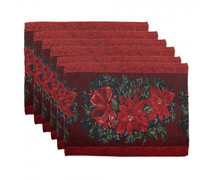 6ks červené látkové prostírání s vánočními hvězdami - 33*45 cm Clayre & Eef