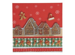 Červené vánoční papírové ubrousky s perníkovými chaloupkami - 33*33 cm (20ks)