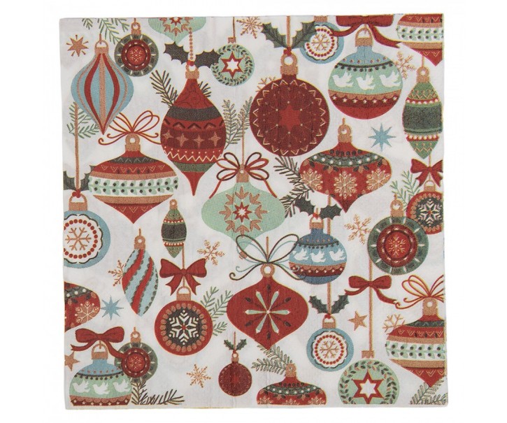 Vánoční papírové ubrousky s vánočními baňkami - 33*33 cm (20ks) Clayre & Eef