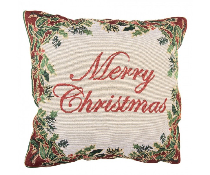 Béžovo-červený dekorační polštář Merry Christmas - 44*44*4 cm Clayre & Eef