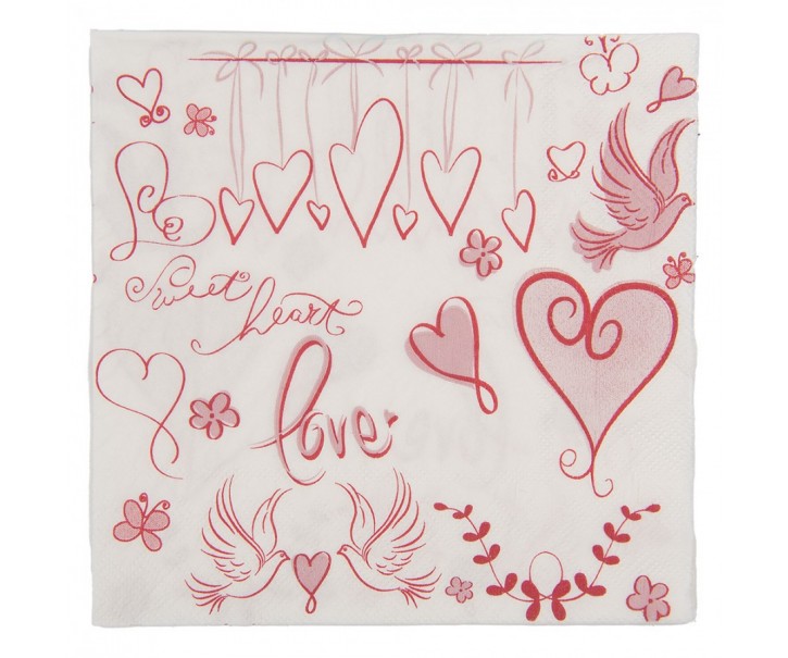 Romantické papírové ubrousky se srdíčky - 33*33 cm (20ks) Clayre & Eef