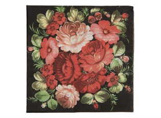 Papírové ubrousky s kyticí růží na černém pozadí - 33*33 cm (20ks)