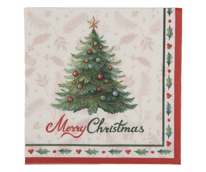 Vánoční papírové ubrousky se stromkem Merry Christmas - 33*33 cm (20ks) Clayre & Eef