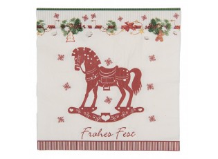 Bílé vánoční papírové ubrousky s houpacím koníkem - 33*33 cm (20ks)
