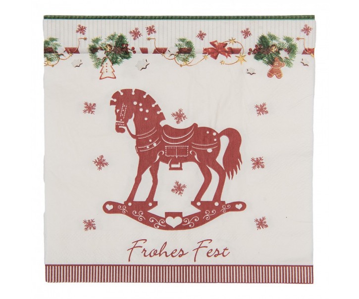 Bílé vánoční papírové ubrousky s houpacím koníkem - 33*33 cm (20ks) Clayre & Eef