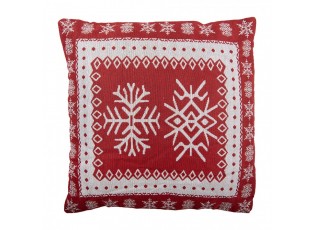Červený dekorační polštář se sněhovými vločkami - 45*45*4 cm