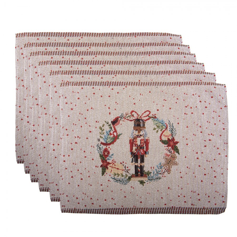 6ks béžové látkové prostírání s Louskáčkem - 33*45 cm Clayre & Eef 6ks béžové látkové prostírání s Louskáčkem - 33*45 cm Clayre & Eef