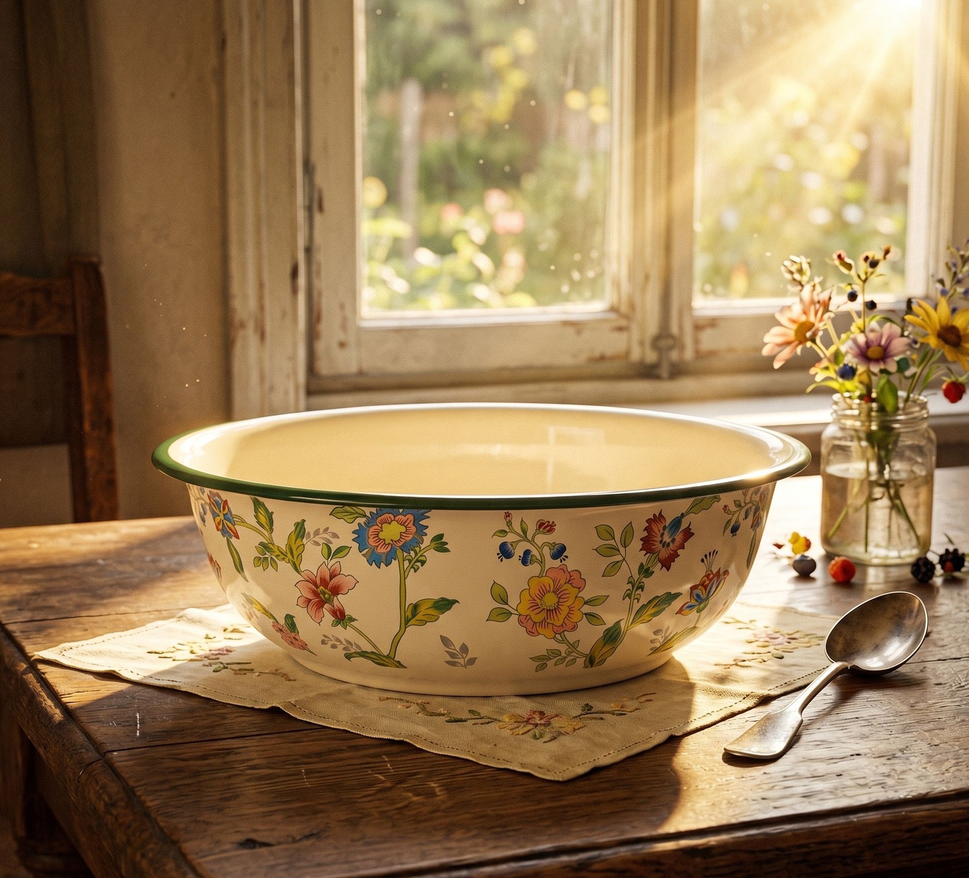 Béžová dekorační smaltovaná mísa s květy Vintage - Ø 30*9 cm / 3000 ml Clayre & Eef Béžová dekorační smaltovaná mísa s květy Vintage - Ø 30*9 cm / 3000 ml Clayre & Eef