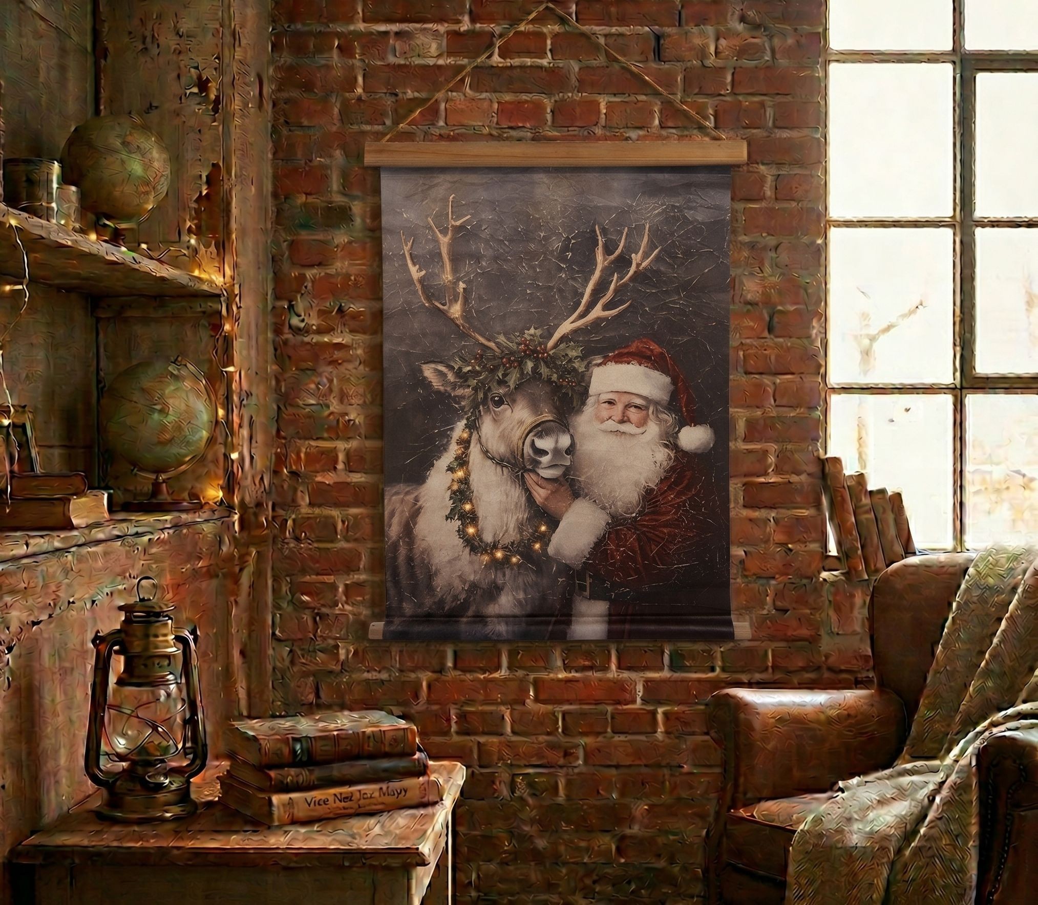Vánoční vintage nástěnná mapa se Santou a sobem - 55*3*75 cm Clayre & Eef Vánoční vintage nástěnná mapa se Santou a sobem - 55*3*75 cm Clayre & Eef